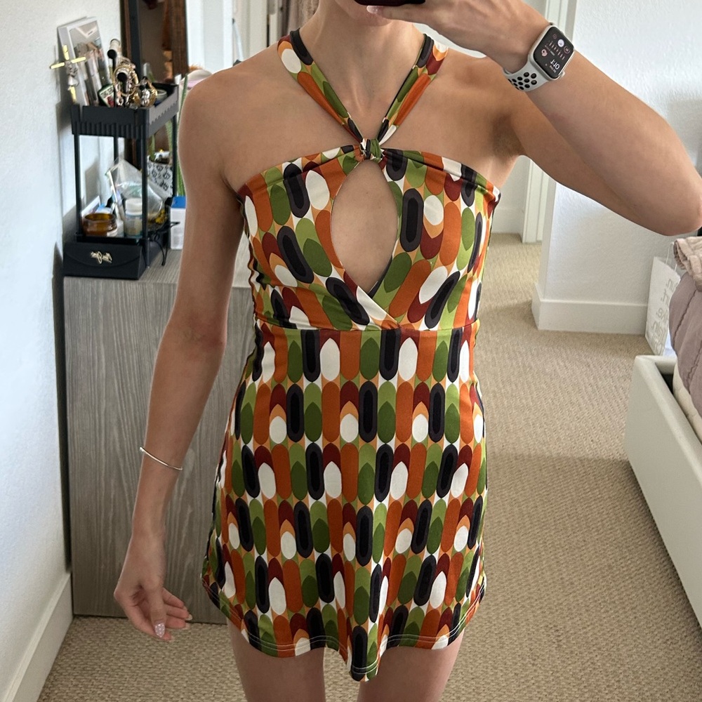 Princess Polly Kelani Mini Dress – Orange Multi – Size 4
